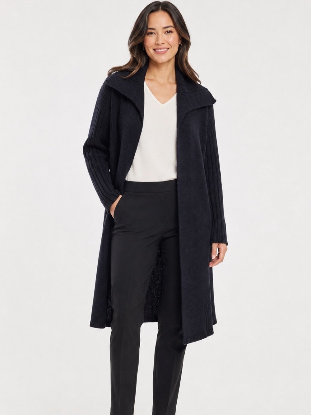 Banana Republic Black Long Open Front Cotton Cardigan Size L Made in Canada